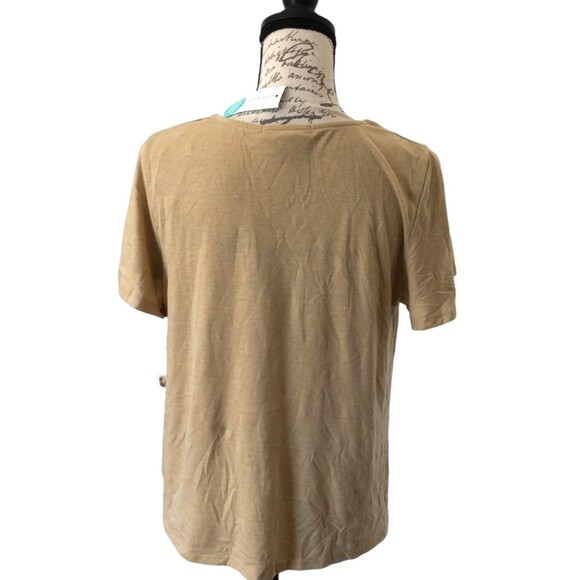 Pinque Tie Front Knit Top LARGE Levona Button Yellow Short Sleeve V-Neck Crop - Picture 11 of 12